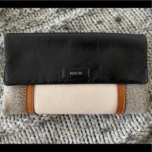 Fossil Black Brown Beige Snakeskin Wallet Leather